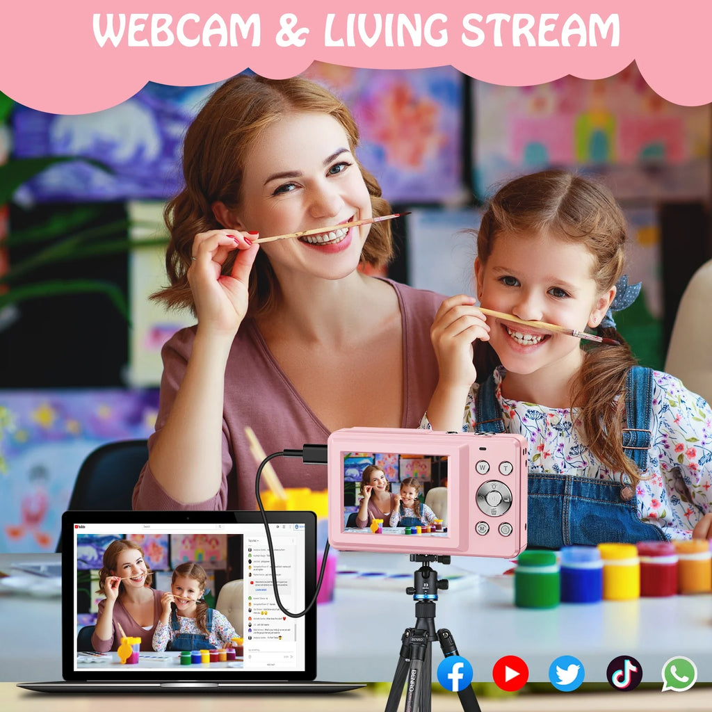 Digital Camera FHD1080P 44MP Vlogging Camera for Kids 2.4"LCD Screen Small Video Camera with 32G Card