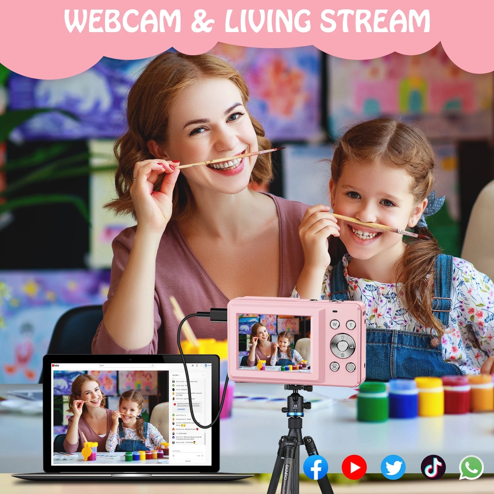 Digital Camera FHD1080P 44MP Vlogging Camera for Kids 2.4"LCD Screen Small Video Camera with 32G Card