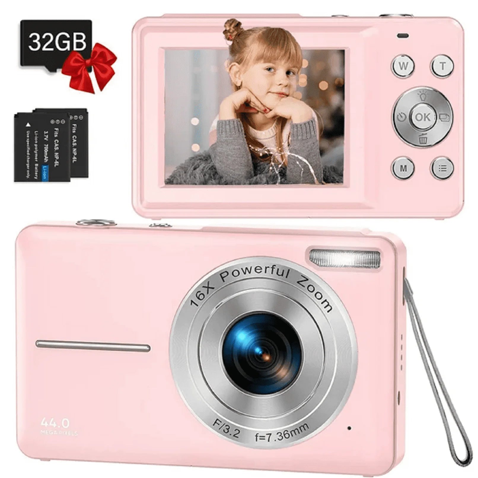 Digital Camera FHD1080P 44MP Vlogging Camera for Kids 2.4"LCD Screen Small Video Camera with 32G Card